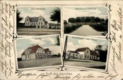 Ak Lürschau in Schleswig Holstein, Villa Hildebrandt, Schule, Geschäftshaus Hans Hansen