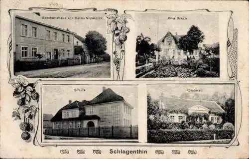 Ak Schlagenthin im Jerichower Land, Geschäftshaus Herm. Köpernick, Villa Graatz, Schule, Försterei