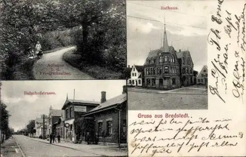 Ak Bredstedt in Nordfriesland, Bahnhofstraße, Rathaus, Friedrichsallee, Anlagen