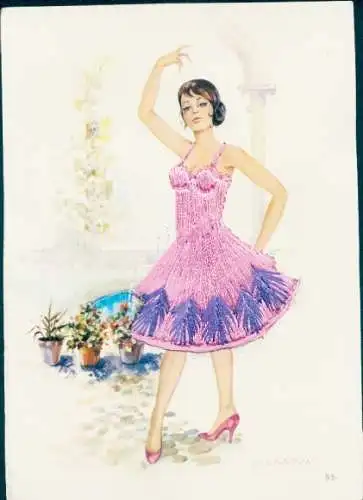 Seidenstick Künstler Ak Spanische Tracht, Tänzerin, Blumen