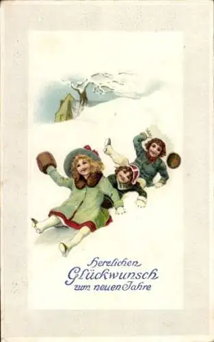 Ak Glückwunsch Neujahr, Kinder, Winter, Schnee