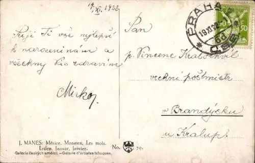 Künstler Ak Manes, J., Monate, Januar, Baby, Geburt, Sternzeichen, Wassermann