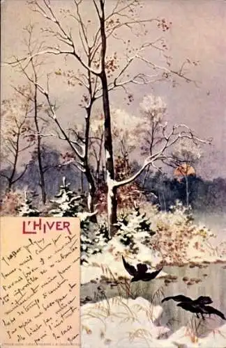 Litho Allegorie, Winter, Landschaft, kahle Bäume