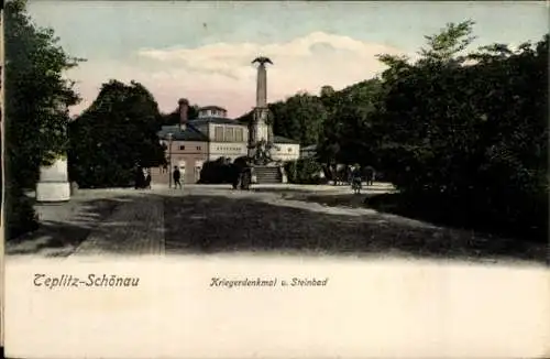 Ak Teplice Šanov Teplitz Schönau Region Aussig, Kriegerdenkmal, Steinbad