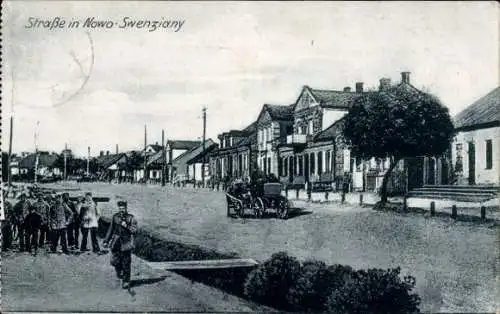 Ak Švenčionėliai Neuschwintzen Novo Swenziany Litauen, Straßenpartie, deutsche Soldaten