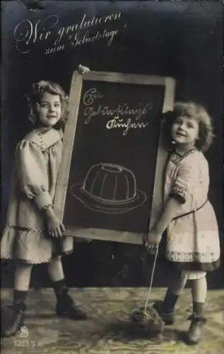 Ak Glückwunsch Geburtstag, Kinder, Tafel, Kuchen