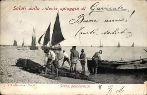 Ak Gavirate Lombardia, Strand, Fischerboote