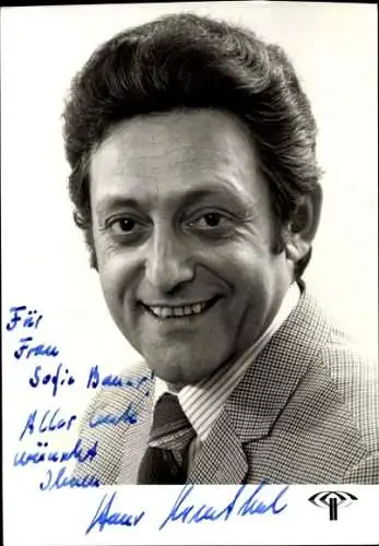 Ak Regisseur, Schauspieler und Moderator Hans Rosenthal, Portrait, Autogramm, Anzug, Krawatte