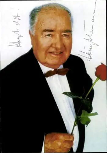 Ak Schauspieler Heinz Quermann, Portrait, Autogramm, Rose