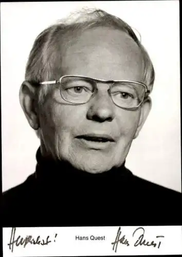 Ak Schauspieler Hans Quest, Portrait, Autogramm, Brille