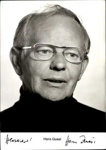 Ak Schauspieler Hans Quest, Portrait, Autogramm, Brille