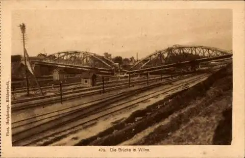 Ak Vilnius Wilna Litauen, Zerstörte Brücken, Eisenbahnschienen, Kriegszerstörungen, I WK
