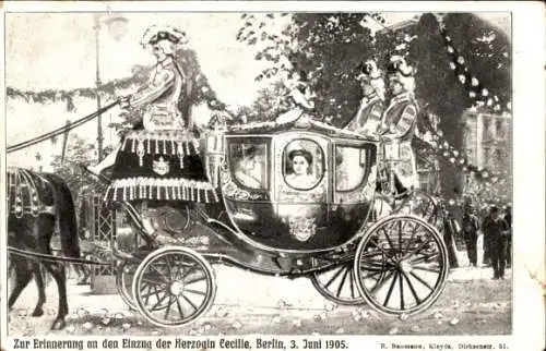 Ak Zur Erinnerung an den Einzug der Kronprinzessin Cecilie von Preußen, 1905
