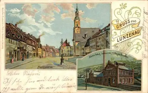 Künstler Litho Lunzenau in Sachsen, Marktplatz, Elektrizitätswerk