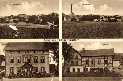 Ak Topfseifersdorf Königshain Wiederau in Sachsen, Oberdorf, Mitteldorf, Gasthof