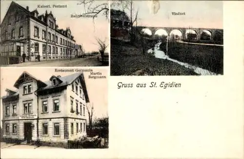 Ak Sankt Egidien in Sachsen, Post, Bahnhofstraße, Viadukt, Restaurant Germania