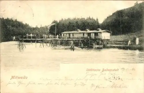 Ak Mittweida in Sachsen, Städtische Badeanstalt, Wassersteg