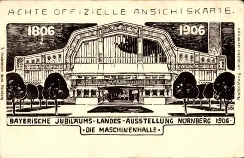 Künstler Ak Nürnberg, Bayerische Jubiläums Landesausstellung 1906, Maschinenhalle