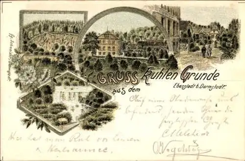 Litho Eberstadt Darmstadt in Hessen, Partie aus dem Kühlen Grunde