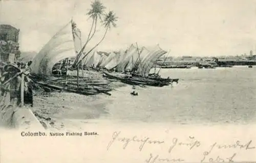 Ak Colombo Ceylon Sri Lanka, einheimische Fischerboote