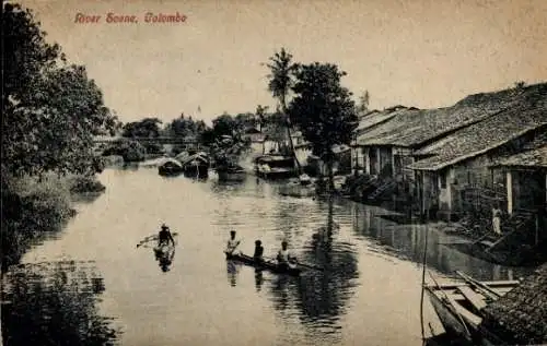 Ak Colombo Ceylon Sri Lanka, Ruderpartie auf dem Fluss
