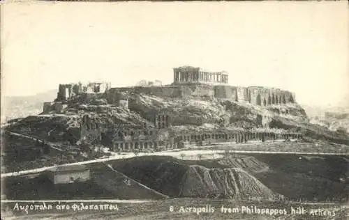 Ak Athen Griechenland, Acropolis, Blick vom Philopappos Berg aus