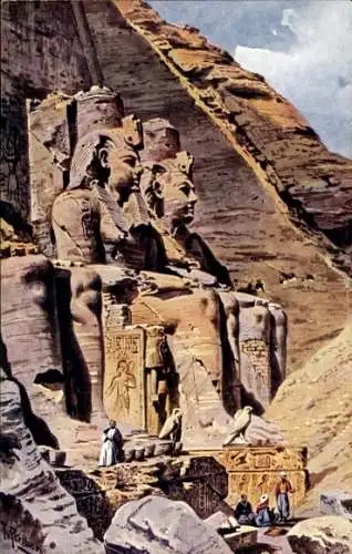 Künstler Ak Perlberg, F., Abu Simbel Ägypten, Kolosse des Ramses