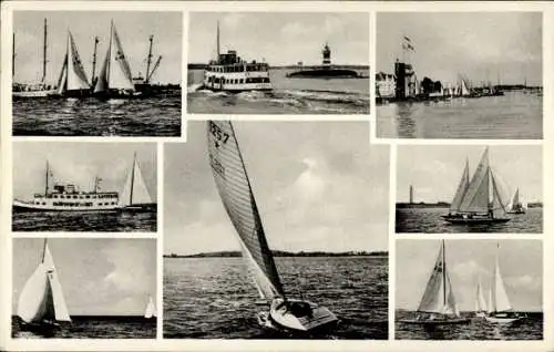 Ak Kiel Schleswig Holstein, Kieler Förde, Leuchtturm, Segelboote, Fähren