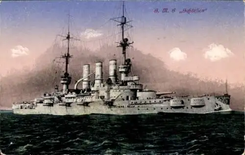 Ak Deutsches Kriegsschiff, SMS Schlesien, Linienschiff