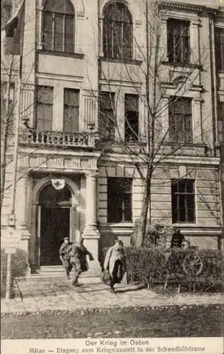 Ak Jelgava Mitau Lettland, Eingang zum Kriegslazarett in der Schwedhöfstraße