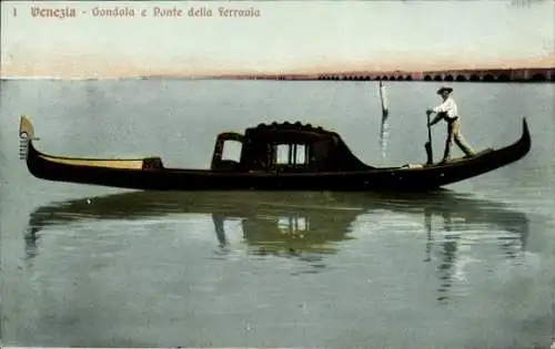 Ak Venezia Venedig Veneto, Gondola e Ponte della ferrovia