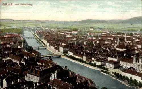 Ak Graz Steiermark, Gesamtansicht, Blick vom Schlossberg