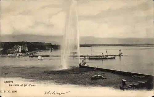 Ak Genf Genf Schweiz, Der Hafen und der Wasserstrahl