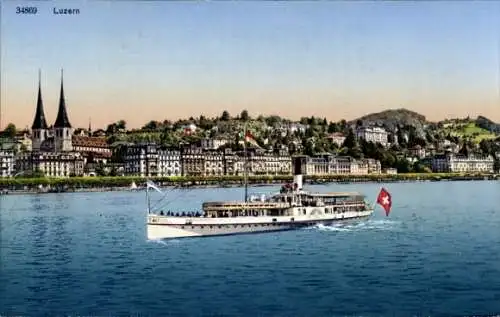 Ak Luzern Stadt Schweiz, Dampfer, Fahne
