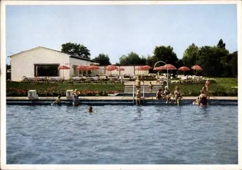 Ak Hattersheim am Main Hessen, Sarottibad und Restaurant, Schwimmbecken, Badegäste