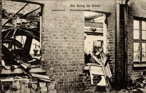 Ak Gussew Gumbinnen Ostpreußen, Maschinenfabrik, Kriegszerstörungen, I WK