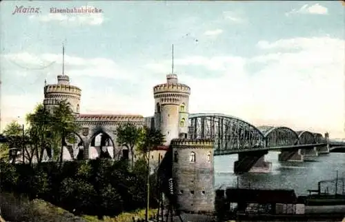 Ak Mainz am Rhein, Eisenbahnbrücke