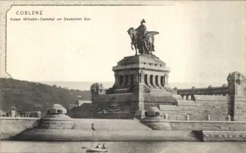 Ak Koblenz am Rhein, Deutsches Eck, Kaiser Wilhelm Denkmal, Mündung Mosel und Rhein