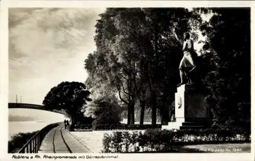 Ak Koblenz am Rhein, Rheinpromenade, Görresdenkmal