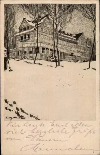 Ak Wiesbaden in Hessen, Chausseehaus, Taunusheim, Winter, Schnee