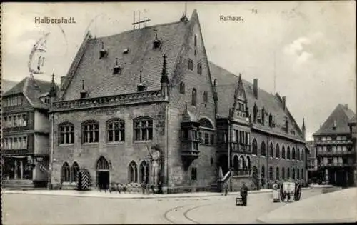 Ak Halberstadt, Rathaus, Roland