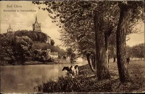 Ak Bad Cleve Kleve am Niederrhein, Kermisdahl, Schwanenburg, Kühe