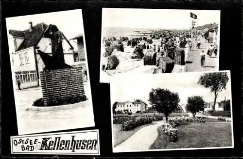 Ak Ostseebad Kellenhusen in Holstein, Denkmal, Strand, Promenade