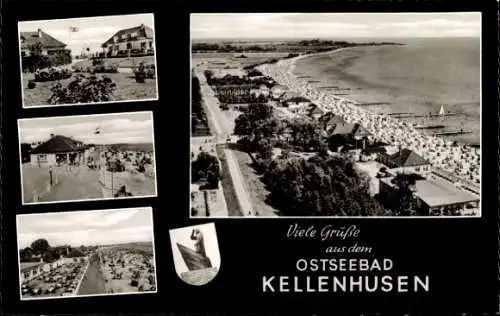 Ak Ostseebad Kellenhusen in Holstein, Strand, Promenade, Denkmal, Teilansicht, Luftbild