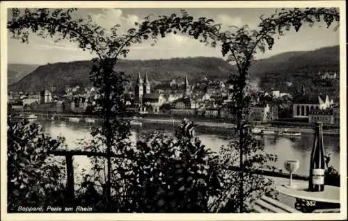 Ak Boppard am Rhein, Teilansicht, Weinflasche, Kirche