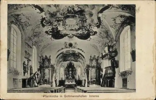 Ak Gottmannshofen Wertingen in Schwaben, Pfarrkirche, Innenansicht, Deckengemälde