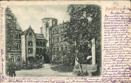 Relief Ak Heidelberg am Neckar, Schlosshof