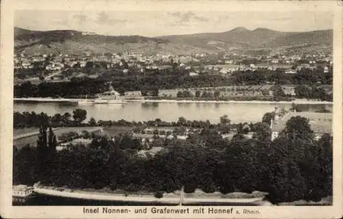 Ak Bad Honnef am Rhein, Insel Grafenwerth, Nonnenwert, Panorama