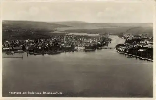 Ak Konstanz am Bodensee, Rheinausfluss, Luftbild