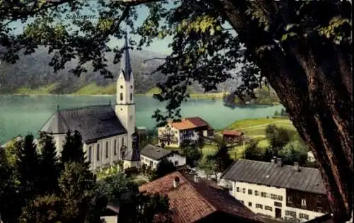 Ak Schliersee in Oberbayern, Kirche, Teilansicht